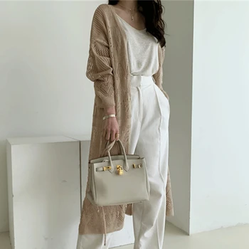 

New 2020 Autumn Winter Women's Sweaters Korean Lace Up Fashionable Minimalist Cutout Casual Long Cardigans