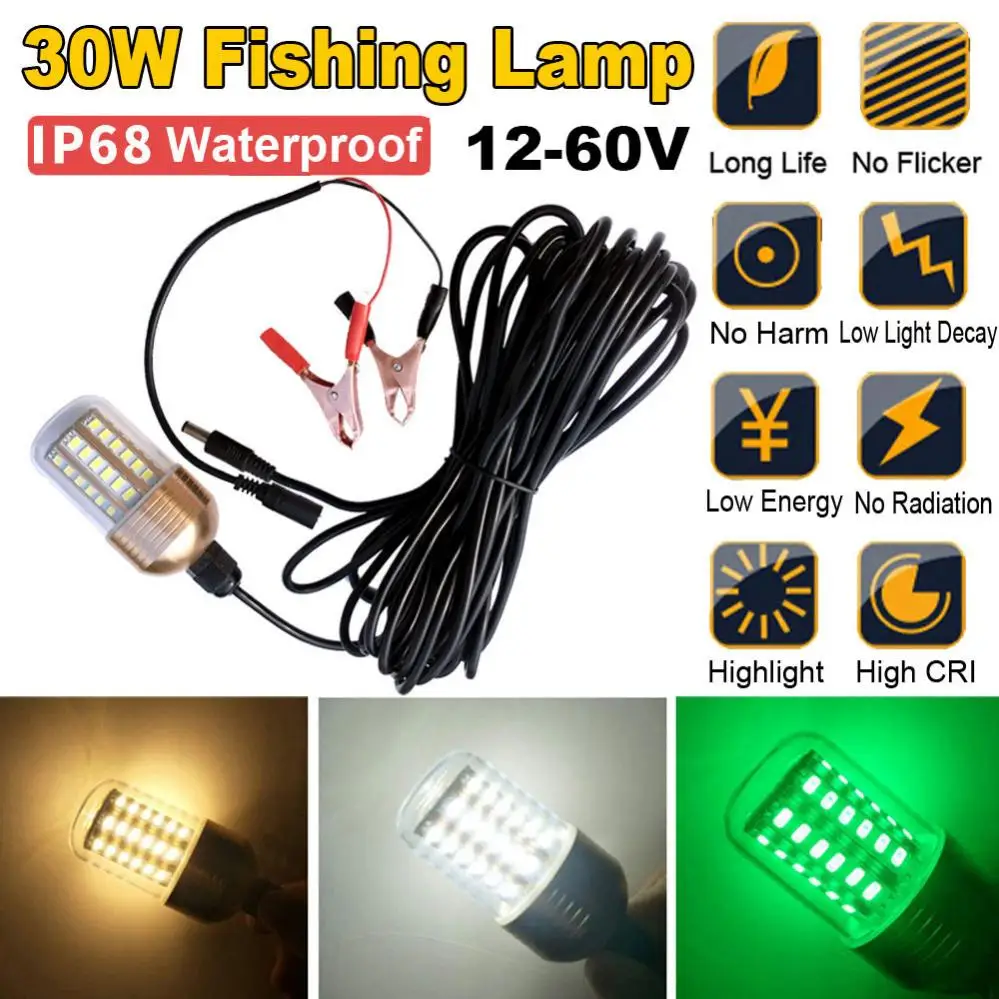 30W 12V60V Green Underwater Fishing Lights 60Pcs 5730 LED Fishing