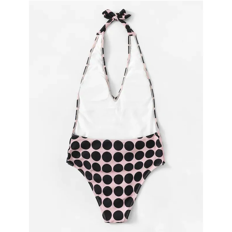 2020 New Sexy Polka Dot Monokini Women Deep V Swimsuit Backless Halter Swimwear S-L Girl Bandage Bathing Suit One Piece Suit