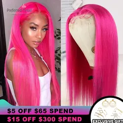 Предпочтительный ярко-розовый парики из натуральных волос с Африканской структурой, предварительно 13x6 прямо Синтетические волосы на