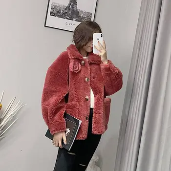 

Women Winter Natural Sheep Shearing Coat Female Real Lamb Fur Wool Blends Coat Plush Oversized Jacket Casaco Mujer K351