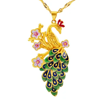 

Sand Gold Color Necklace Peacock Pendant Cloisonne Retro Party Wedding Pendants Necklace for Women Fine Jewelry