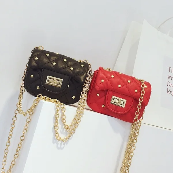 

Mini CHILDREN'S Bag Baby Over-the-shoulder Bag Girls Versitile Fashion Rhombus Rivet Bag Graceful Chain Bag