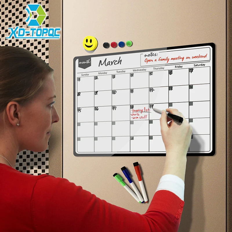 Calendario magnético mensual, pizarra blanca de limpieza en seco, imán de nevera, 30x40cm, tablero de mensajes Flexible para notas
