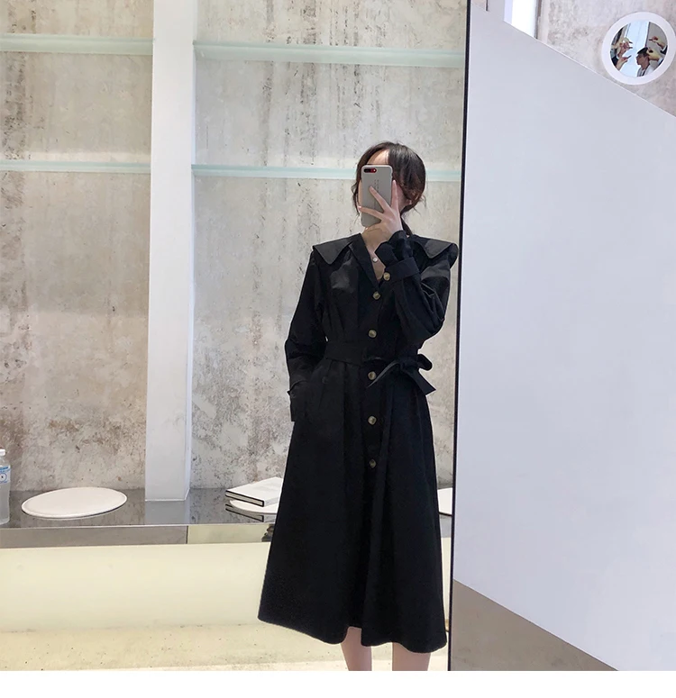 New Spring Autumn Women Simple trench coat Lapel Long Sleeve Belt Loose Designer Windbreaker Streetwear AE973