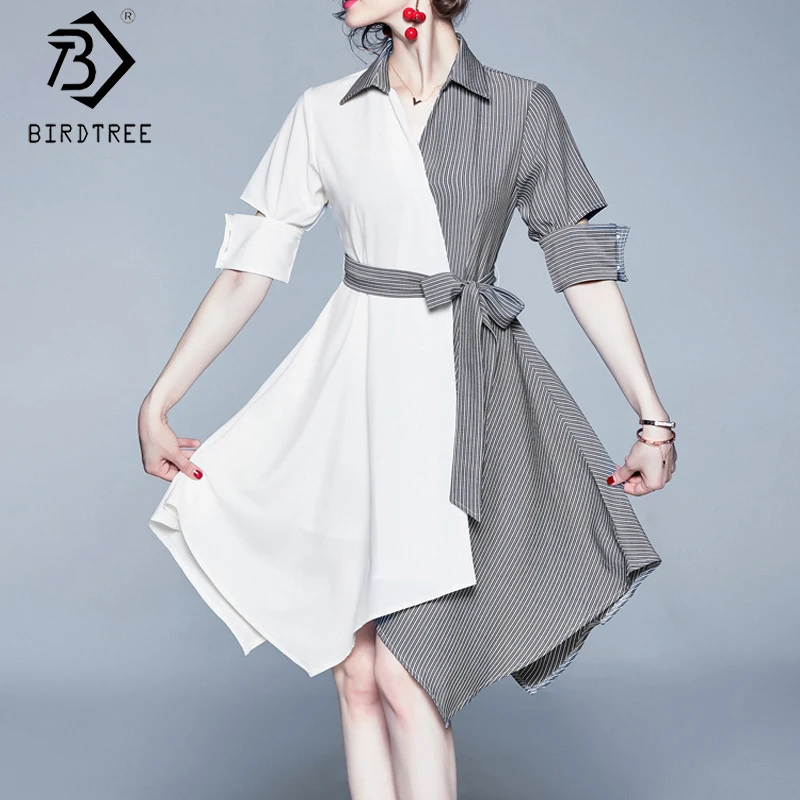 Новое Полосатое лоскутное платье для женщин 2020 летнее Асимметричное Платье До