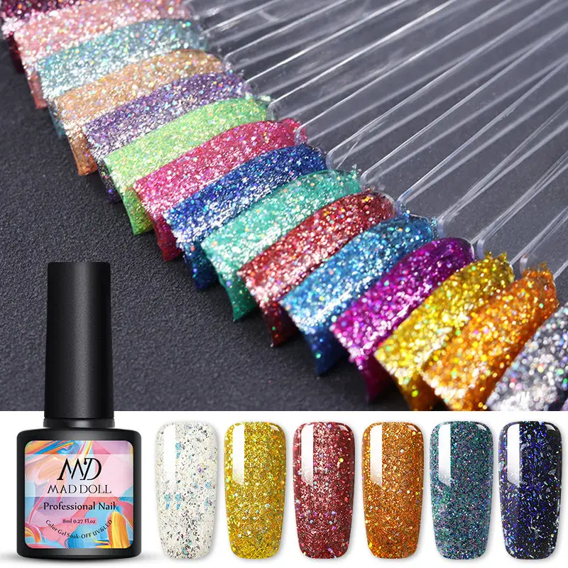 

1 Bottle MAD DOLL Nail Gel Polish Christmas Series Colorful UV Gel Sequins Long Lasting Soak Off Nail DIY Design Gel Polish
