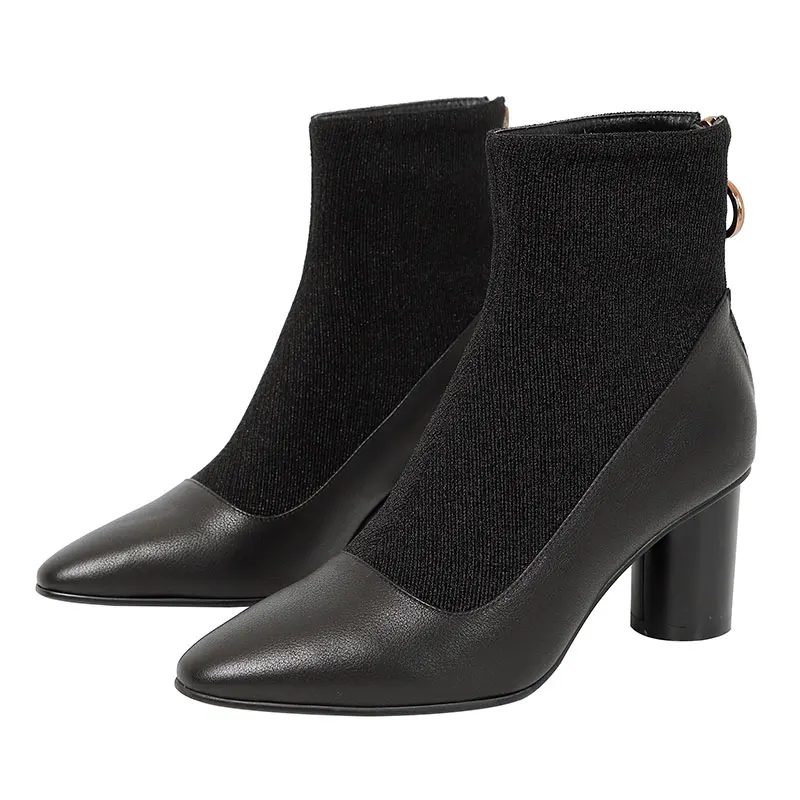 

Winter new leather booties women's thick-bottomed pointed Martin boots