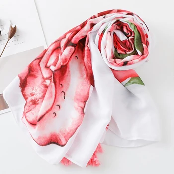 

Tassel Printed Women Wraps Summer Beach Travel Slik Scarf Shawl Women Printing Large Flower Luxury Shawl Scarf Holiday Sunscreen