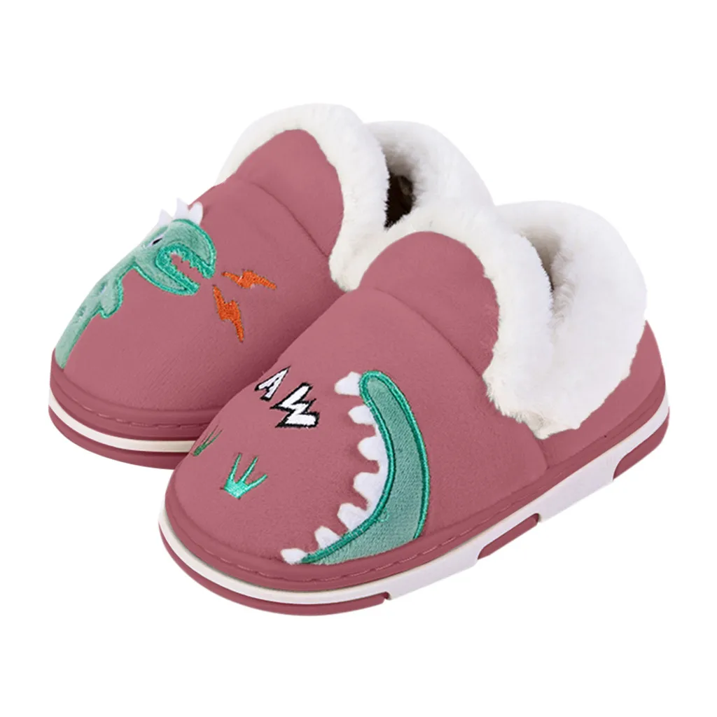 Зимние тапочки для мальчиков и девочек; Детские утепленные тапочки; обувь для детей; милые домашние тапочки с рисунками животных; От 1 до 11 лет - Color: Hot Pink