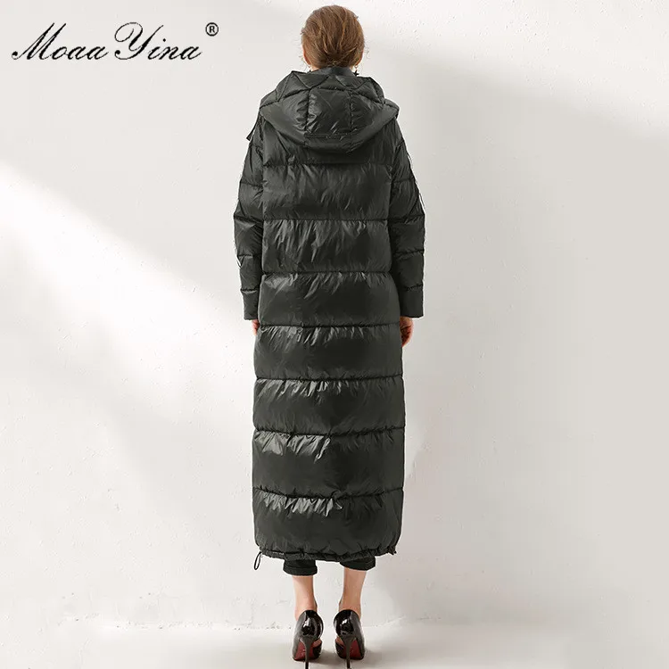 MoaaYina, высокое качество, женские зимние Подиумные пальто, белый утиный пух, длинный, сохраняющий тепло, Черный пуховик, верхняя одежда
