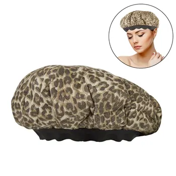 

Universal Leopard Print Reusable Hair Care Microwavable Elastic Reversible Flaxseed Interior Steaming Heat Cap Deep Conditioning
