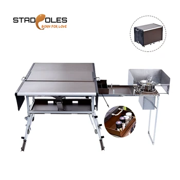 

S-tadpoles Outdoor Camping Kitchen Box Folding Camp Cooking Table Mini Portable Table BBQ Party Camping Hiking Cooking