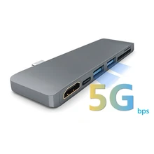 6-в-1 Тип-C концентратор для MacBook Pro HD 4K HDMI USB 3,0 микро SD карты TF Порты и разъёмы адаптер Sup Порты и разъёмы s Тип type-C для передачи данных и зарядки