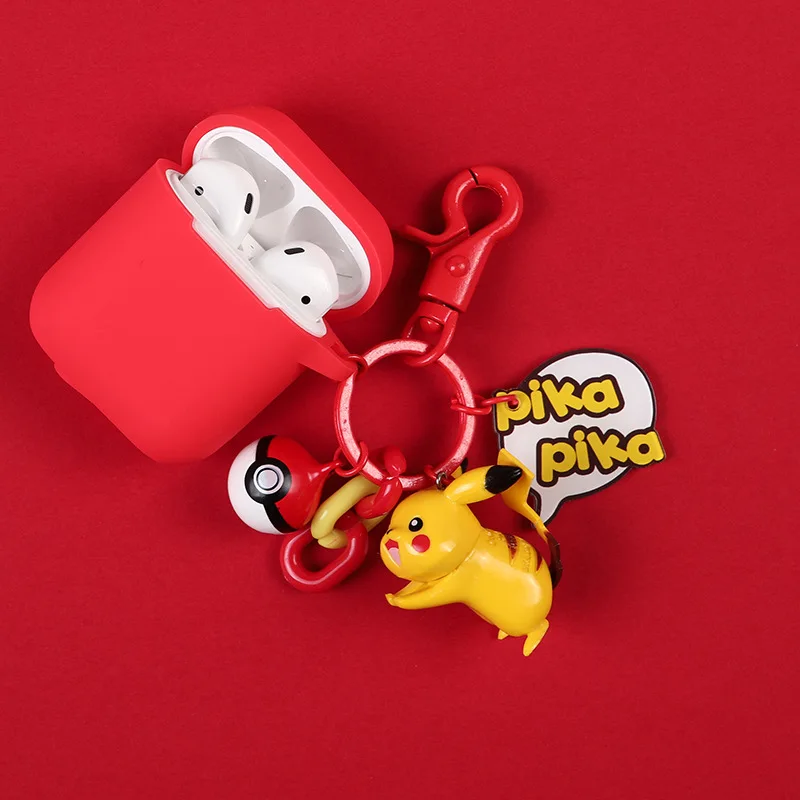 

Pokemon Pikachu Keychain Case Apple AirPods Case Bluetooth Earphone Silicone Protective Cover Elf Ball Funda Apple Airpods 2