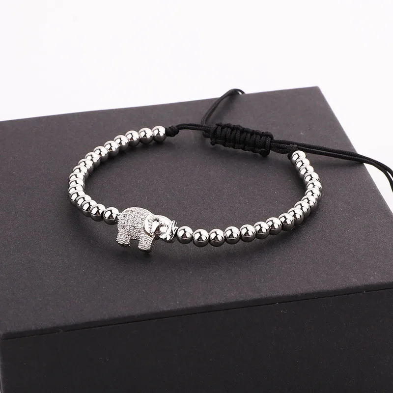 Men women Jewelry Bracelet CZ Pave Cute Elephant Charm Stainless Steel Beads Friendship Lucky Bracelet Gift - Image 3