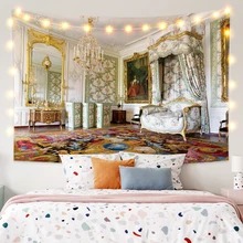 

Laeacco Gorgeous Indoor Scene Printing Tapestry Nordic Classical Palace Wind Wall Hangings Modern Home Bedside Decor Polyester
