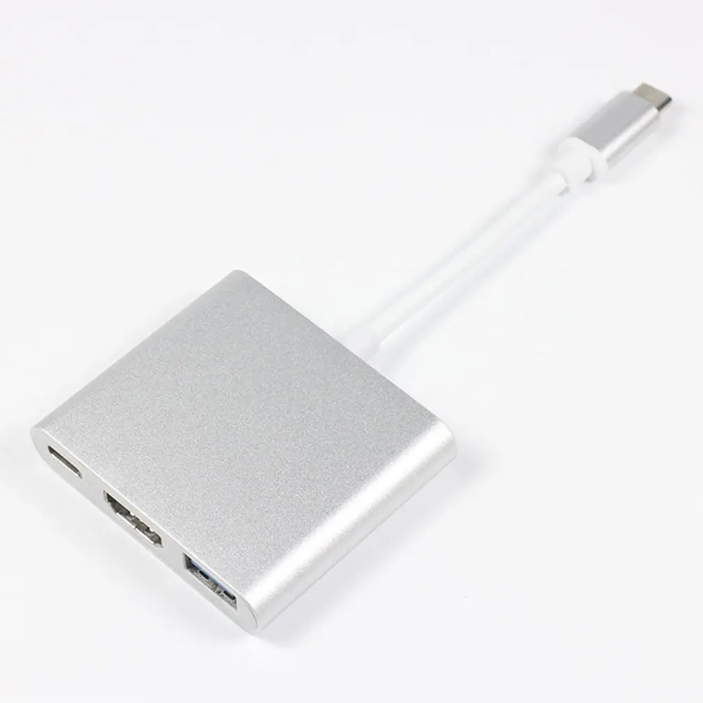 USB-C к HDMI 3 в 1 кабель конвертер для Apple Macbook USB 3,1 Thunderbolt 3 type C переключатель к HDMI 4K концентратор адаптер кабель 1080P - Цвет: Серебристый