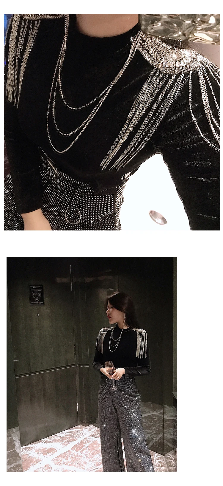 Новинка; Шикарные Модные Джокер Heavy Industry плеча бахрома бархатная рубашка с длинными рукавами боди Femme осень/зима Для женщин одежда