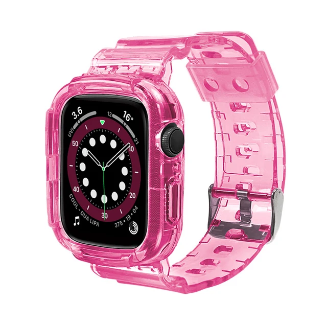 Case+Strap For Apple Watch Band 40mm 44mm 42mm 38mm Accessories Soft Transparent Bracelet iWatch for iWatch Series 6 5 4 3 2 1 Rose Red
