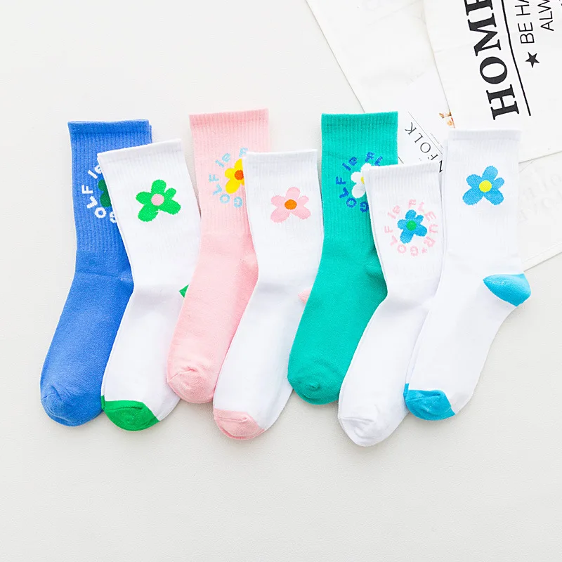 

Ins Flowers Hyun Korean Version Tube Pink Socks Women College Art Fan Tide Cute Socks Autumn for Female 7 Colors 178