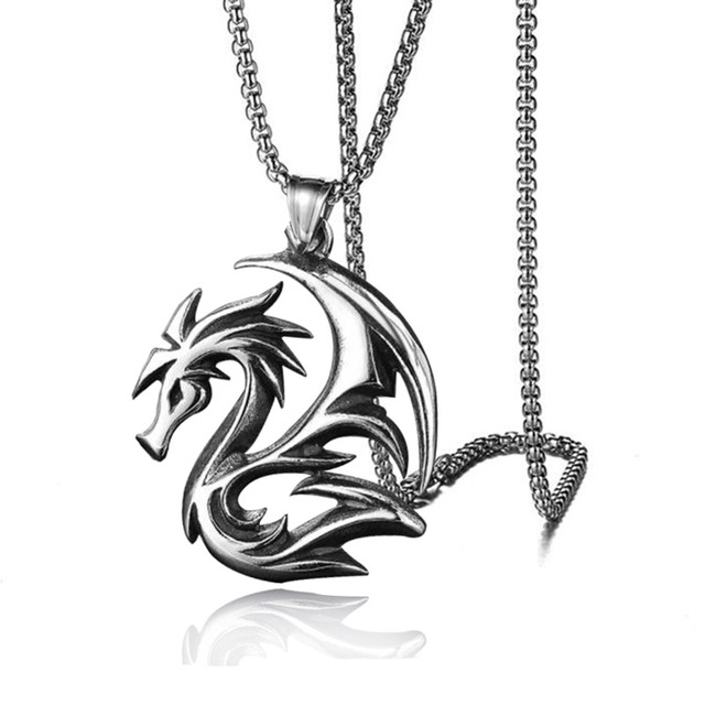 Viking Dragon Pendant Necklace For Men 3MM Stainless Steel Chain Male Neck Gift  Punk Jewelry