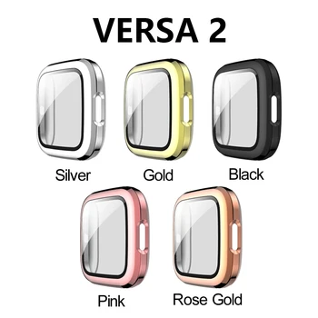 

Luxury 9H Tempered Glass with Full Cover Plating PC Case Watch Case Screen Protector Smart Watch Accessories for Fitbit Versa 2