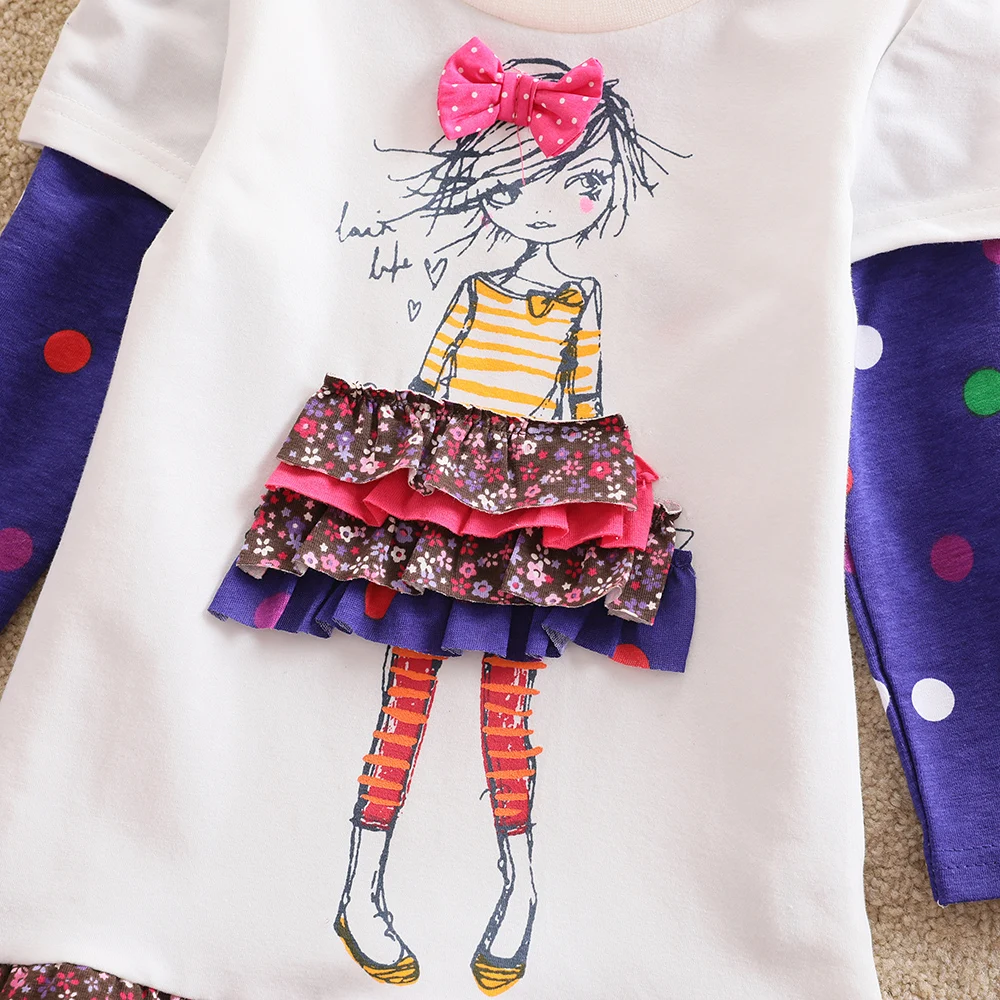 JUXINSU/платья в горошек с длинными рукавами для маленьких девочек модное осенне-зимнее хлопковое Повседневное платье с героями мультфильмов для маленьких девочек от 1 до 8 лет