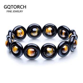 

Natural Obsidian Onyx Beads Bracelet For Men Women Satellite Design Dragon Six Words Tiger Eye Strand Bracelet Buddhism Jewelry