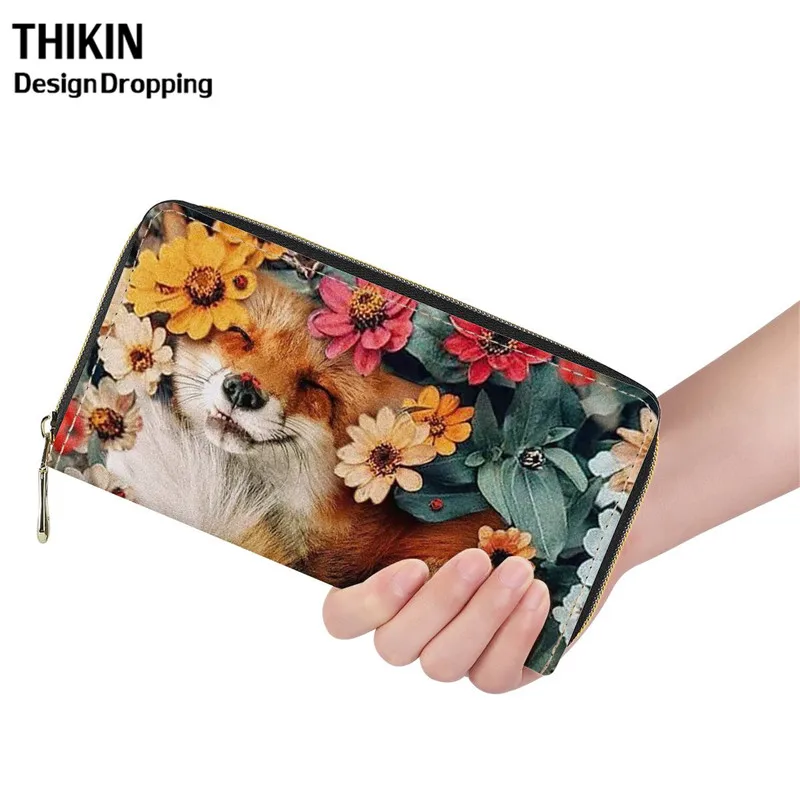 Модные длинные кошельки для девушек THIKIN из искусственной кожи с цветочным