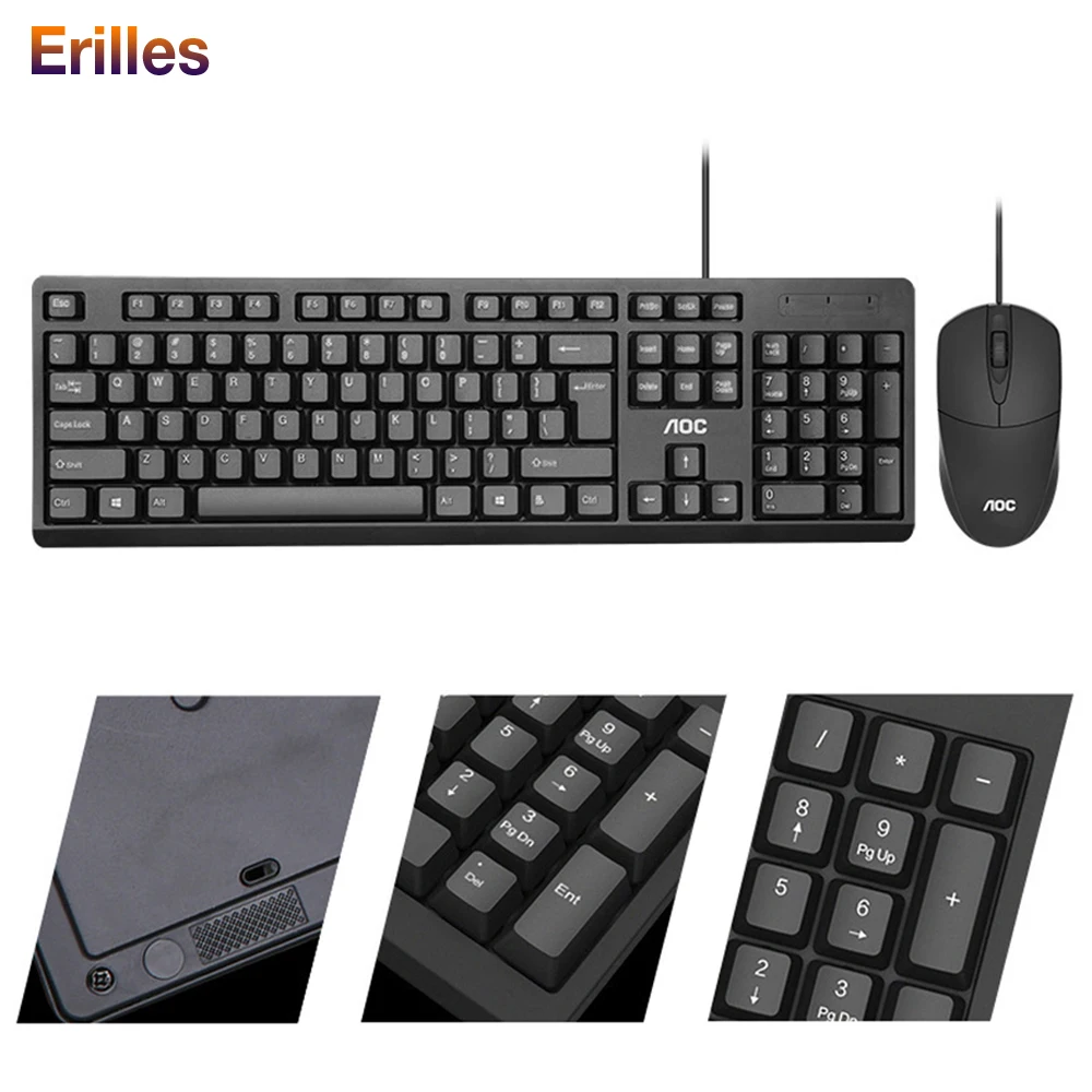

Office Keyboard and Mouse Optical Computer Gaming Keyboard with Wired Mouse Ergonomic Laptop USB Accessories Keyboards 104 Keys