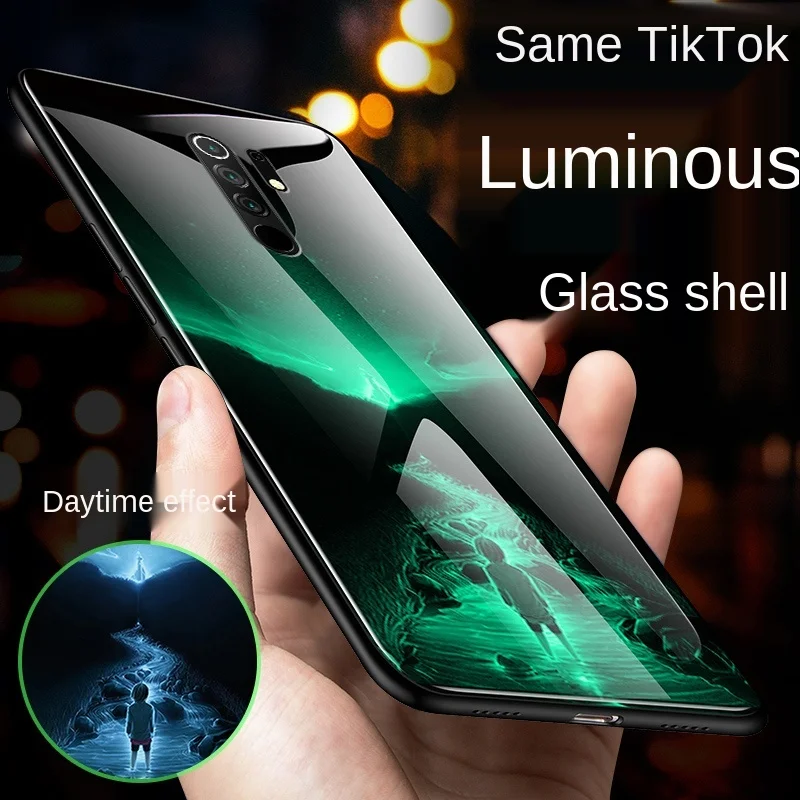 Temped Glass Case For Xiaomi Redmi 9A Case Luminous Fundas Phone Case For Xiaomi Redmi 9 Note 8 7 6 Pro Case Back Cover Shell