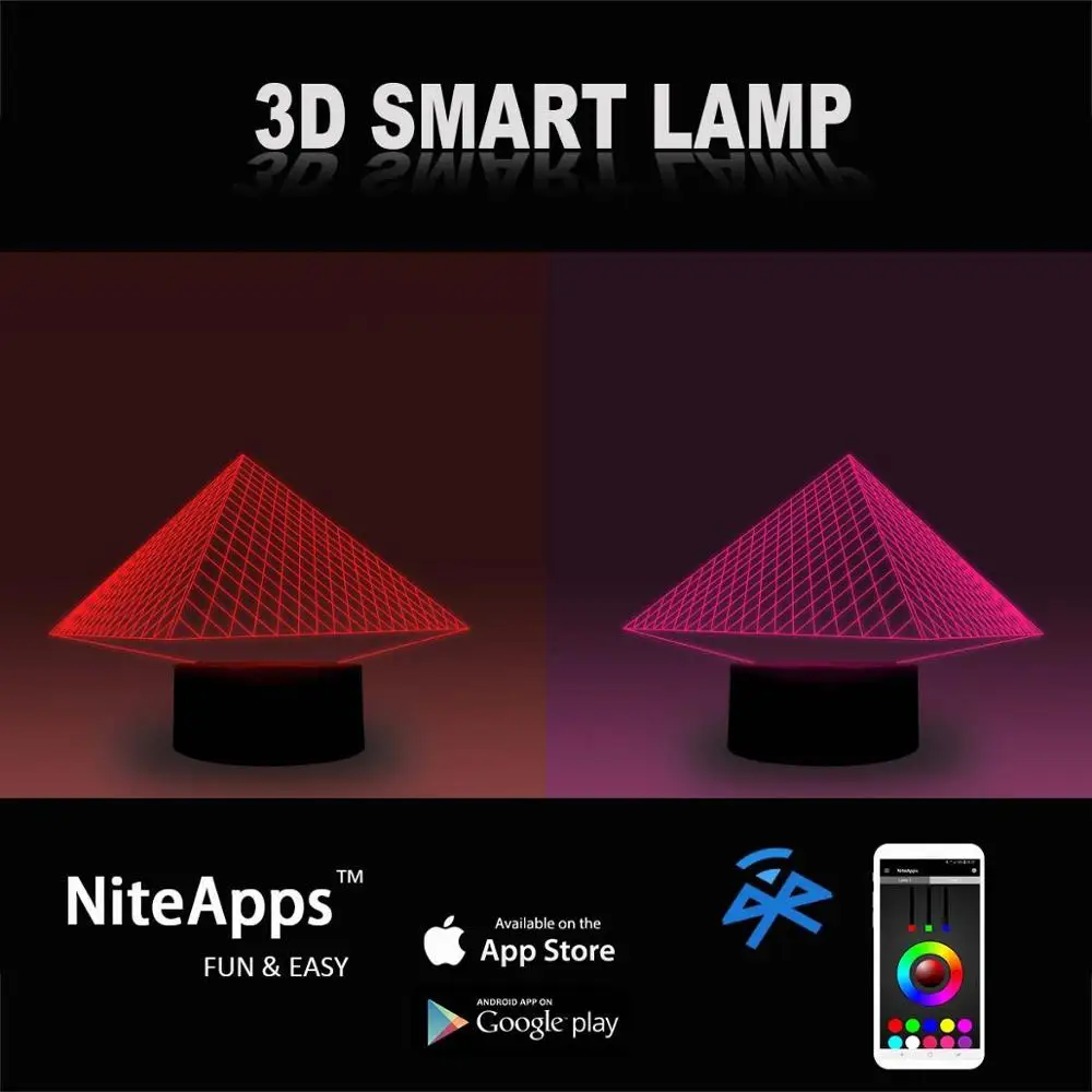 NiteApps 3D Пирамида ночник настольная лампа Иллюзия украшение лампа подарок на день рождения приложение/сенсорное управление