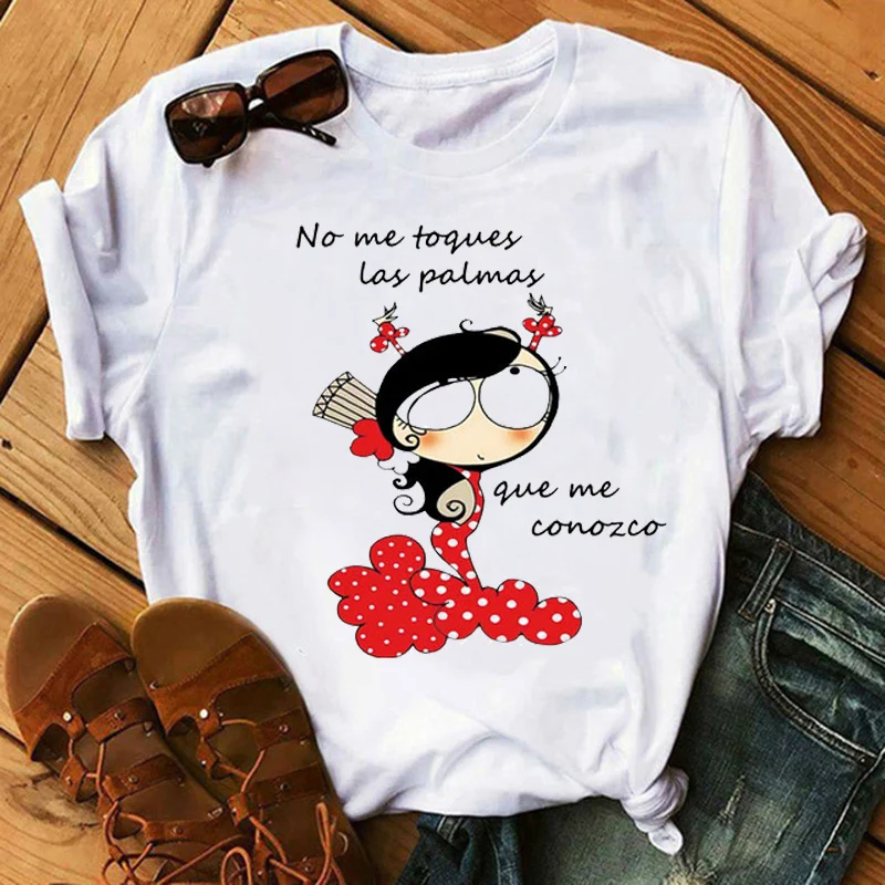 Women T Shirt Casual Cartoon Girls Printed Shirts Fashion O-neck Femme Tshirts Cute Tops Streetwear Loose Tees 4