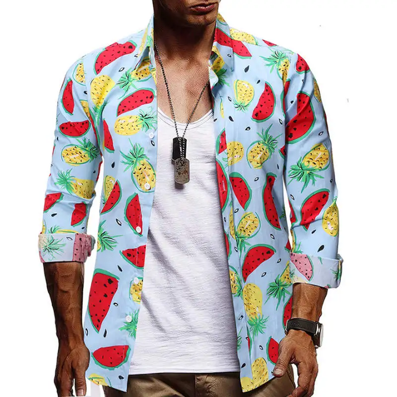 Мужские рубашки весенние мужские повседневные Camisa Masculina с принтом насекомых облегающие Гавайские рубашки с длинными рукавами