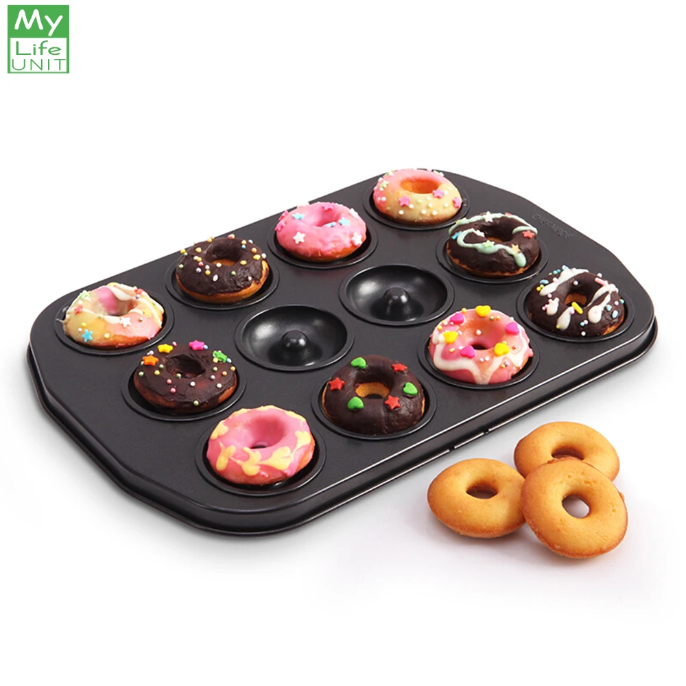 

MyLifeUNIT Non-Stick Mini Donut Pan Mold Carbon Steel 12 Cavity Cake Cupcake Mold Pan Cookie Baking Pan