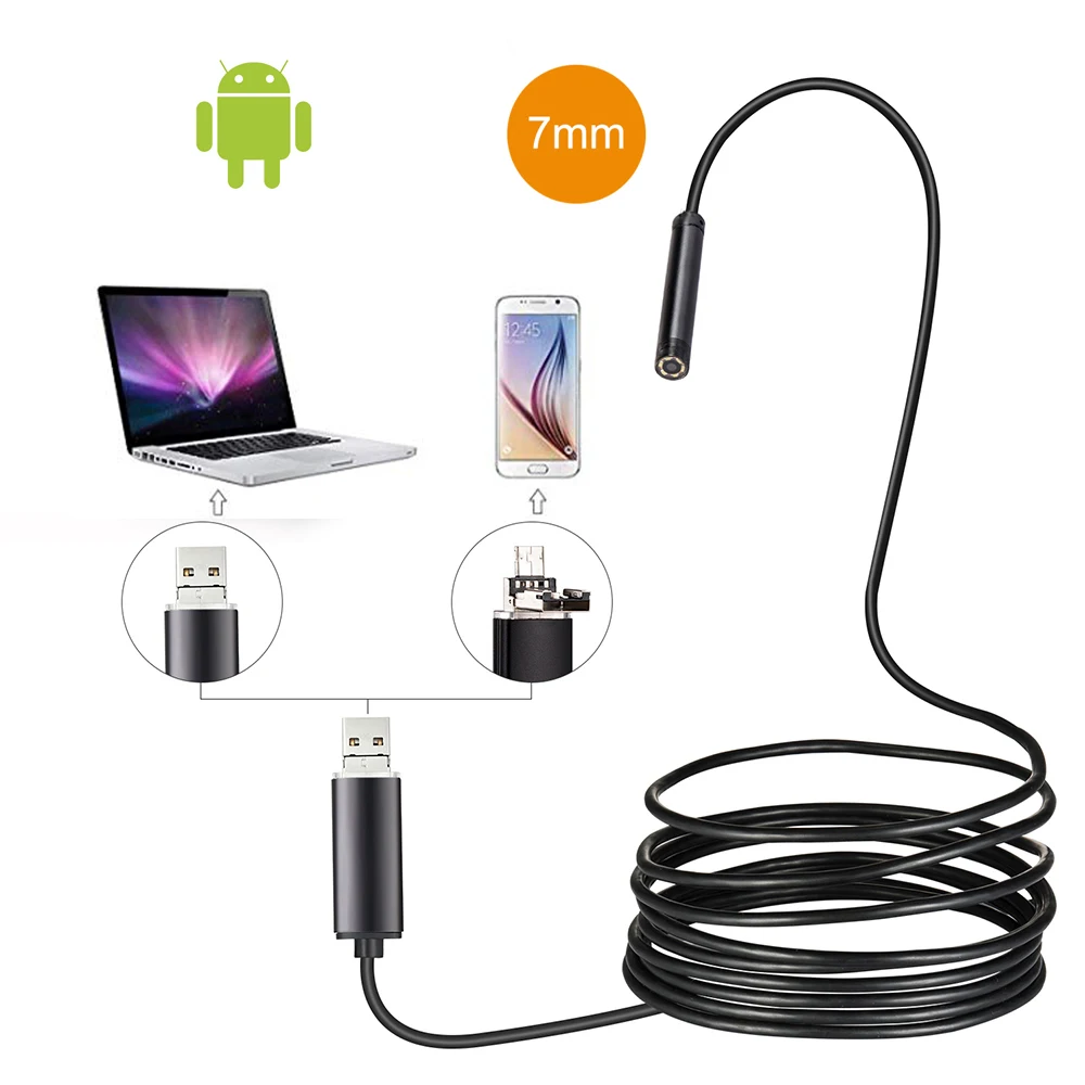USB-эндоскоп с кабелем 1/2/5 м объектив 7 мм | Безопасность и защита