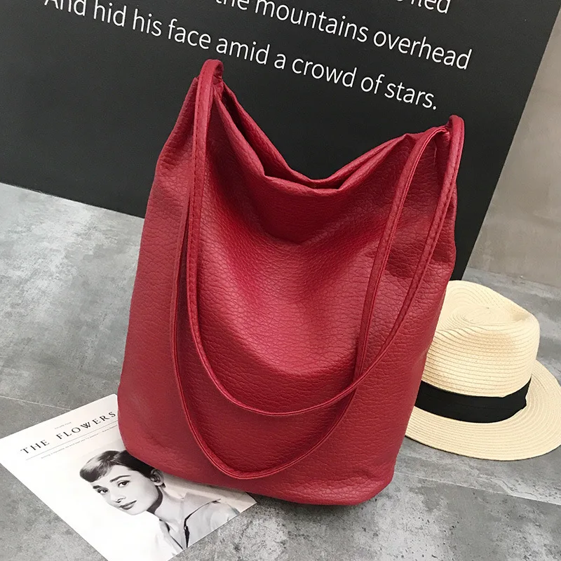 Горячая Распродажа, повседневная Высококачественная коричневая сумочка, Женская Большая вместительная кожаная сумка-мешок, модная сумка-тоут, Женская Ручная сумка, сумка на плечо - Цвет: Red