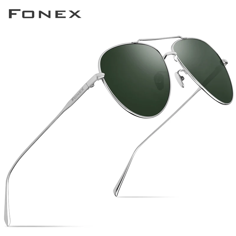 FONEX мужские солнцезащитные очки из чистого титана, поляризационные солнцезащитные очки для мужчин, новинка, для вождения, для улицы, авиадор, UV400, 8507 - Цвет линз: Dark Green