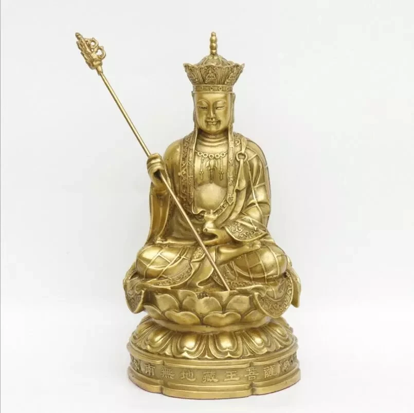 Copper Statue Buddhist pure copper statue of the king Tibet Kaiguang Jiuhua Mountain sits on ground and Bodhisattva decor | Дом и сад