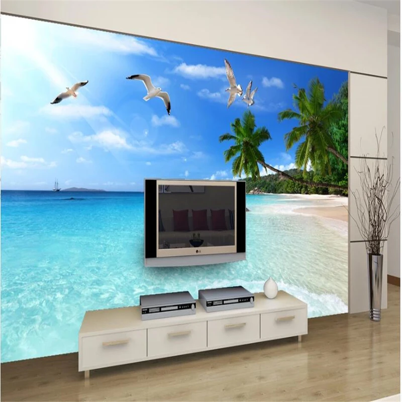 beibehang papel de parede Custom wallpaper 3D beach landscape TV sofa background wall design template | Обустройство дома