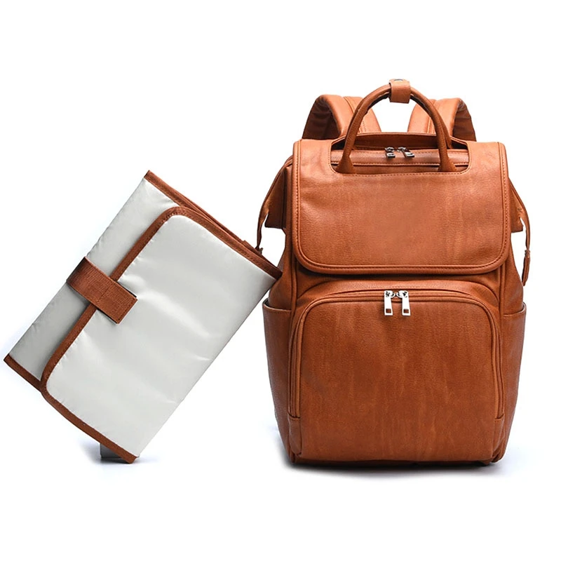 

Neutral Fashion Quality PU Leather Baby Diaper Bag Backpack Baby Dressing Pad Cart with Baby Bag Waterproof
