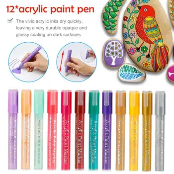 

12PCS Acrylic Paint Pen Multi-function Acrylic Ink Acrylic Paint Marker For Rock Glass Ceramics Painting