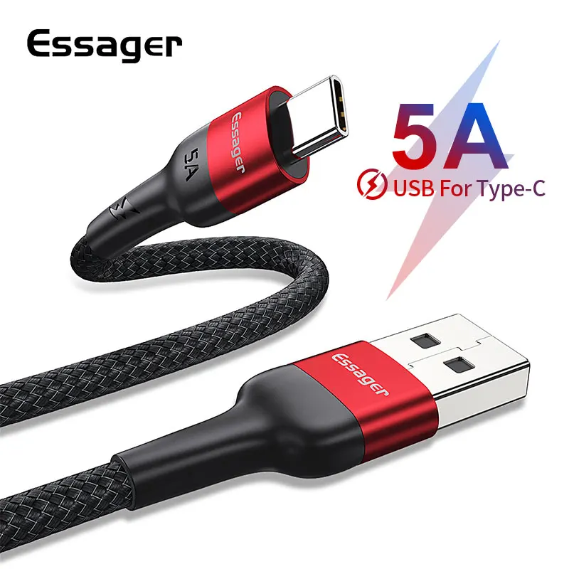 Кабель Essager 5A USB Type C для Huawei P40 P30 Pro Mate 30 Supercharge USBC Быстрая зарядка кабель передачи