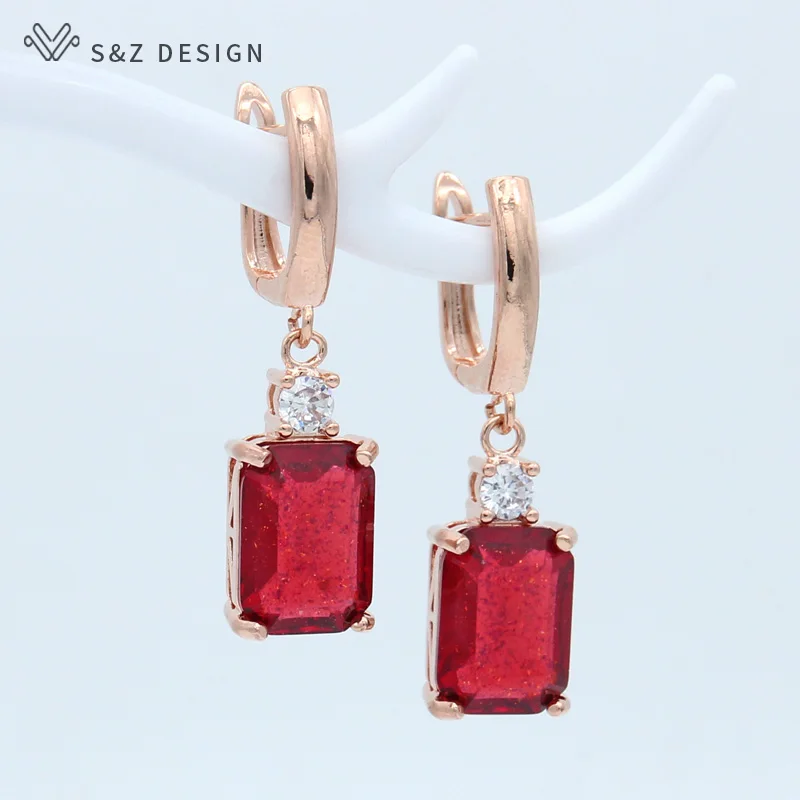 S&Z Fashion Geometric Square Colorful Resin Round Zirconia Dangle Earrings For Women Girl Wedding Party Personality Jewelry