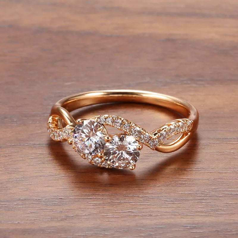 18k Rose Gold Fashion Fiower  Wedding Ring for Women 1 Carat Diamond Engagement Femme Ring Bride Valentines Gift for Girl