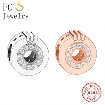 

FC Jewelry Fit Original Brand Charm Bracelet 925 Silver Rose Gold O Letter Crown Circle Zircon Bead For Making Women Berloque