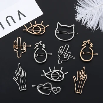 

Creative Cartoon Fashion Girl Hair Accessoriy Lady Metal Hair Clips Geometric Alloy Hairpins Barrette Girls Hair Holder Headwear