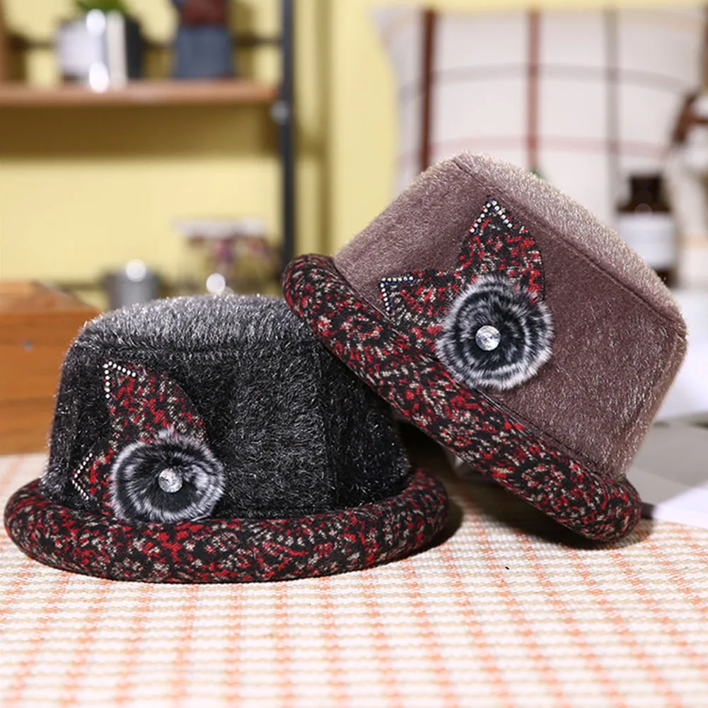 

Women Casual Top Hat Round Accessories Gift Adjustable Artificial Wool Fedora Head Wear Autumn Winter Soft Daily Vintage