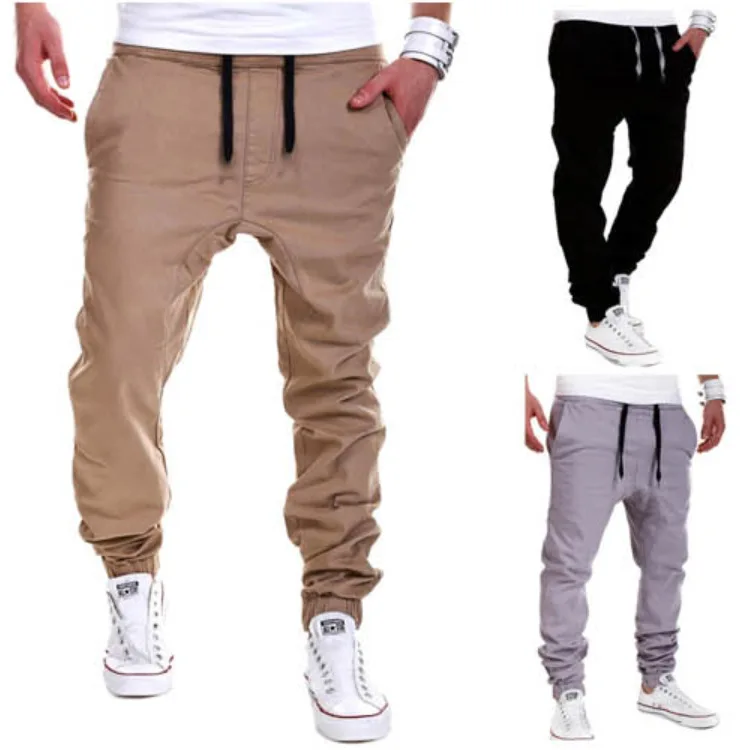 

Spring And Autumn Fashion New Style MEN'S Casual Pants with Drawstring Elastic Solid Color Sports Baggy Pants Versatile Open-sea